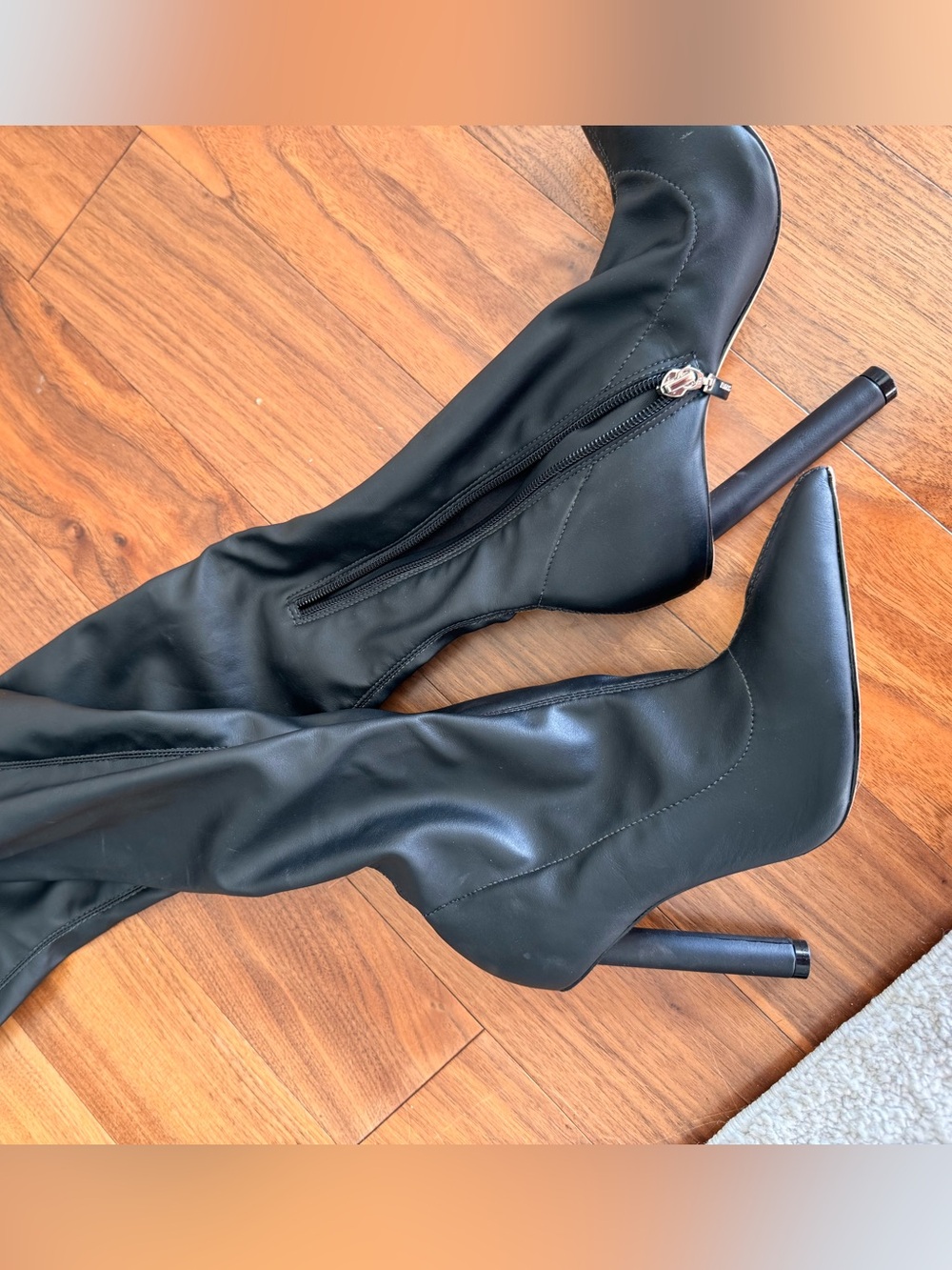Women's Black Over-the-Knee Stiletto Boots with Zipper